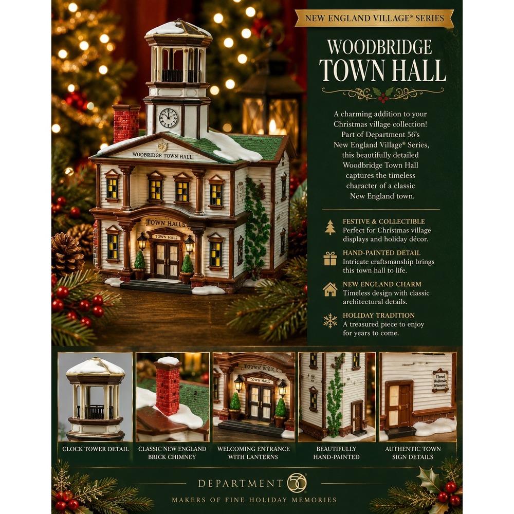 Dept 56 New England Village Woodbridge Town Hall 2004 Christmas Village 56614